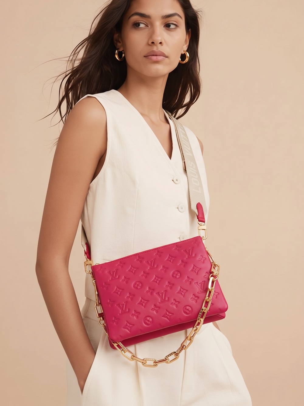 Inspired Pink  Empreinte Leather Chain Shoulder Bag